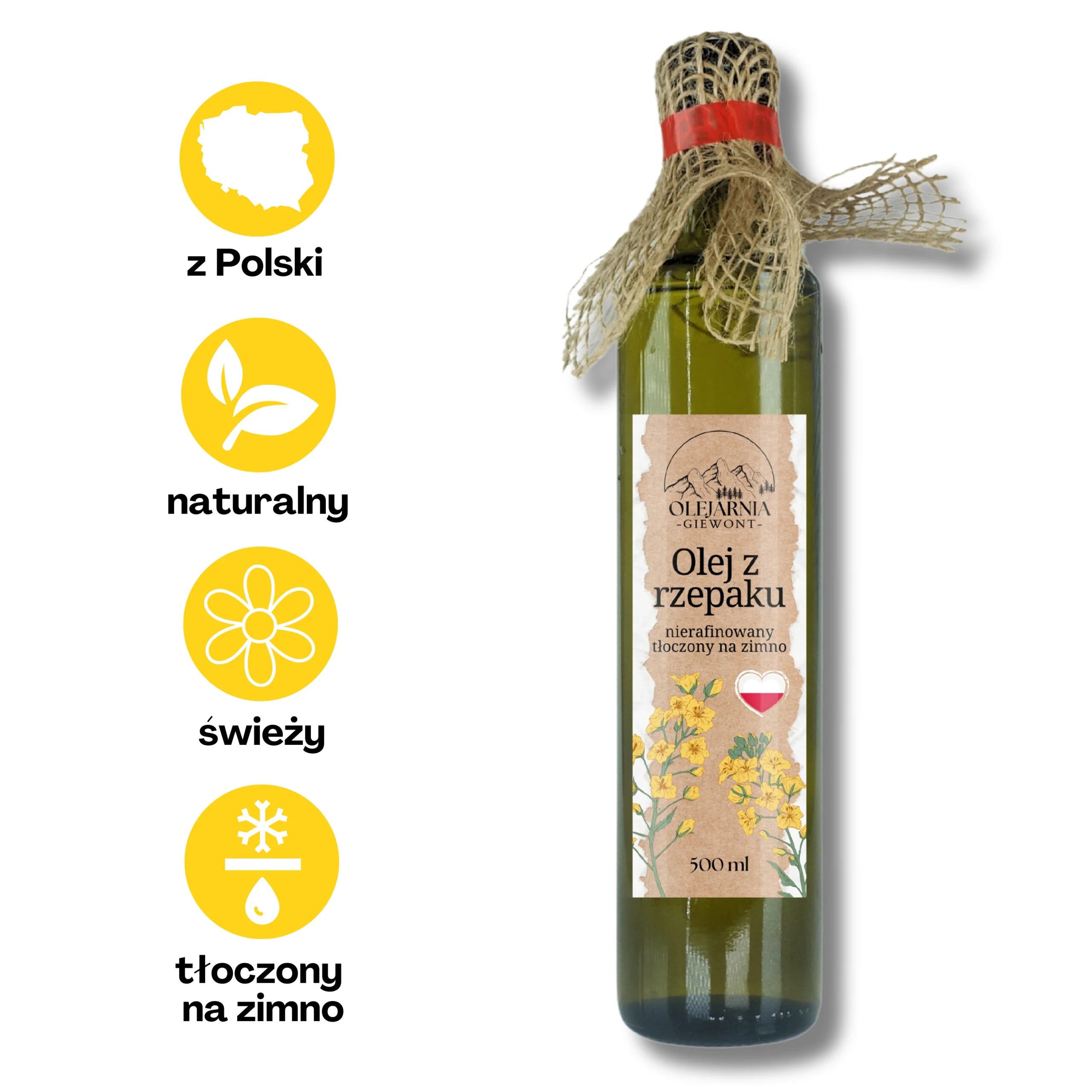 Olej z rzepaku 500 ml Olejarnia Giewont - obrazek 2