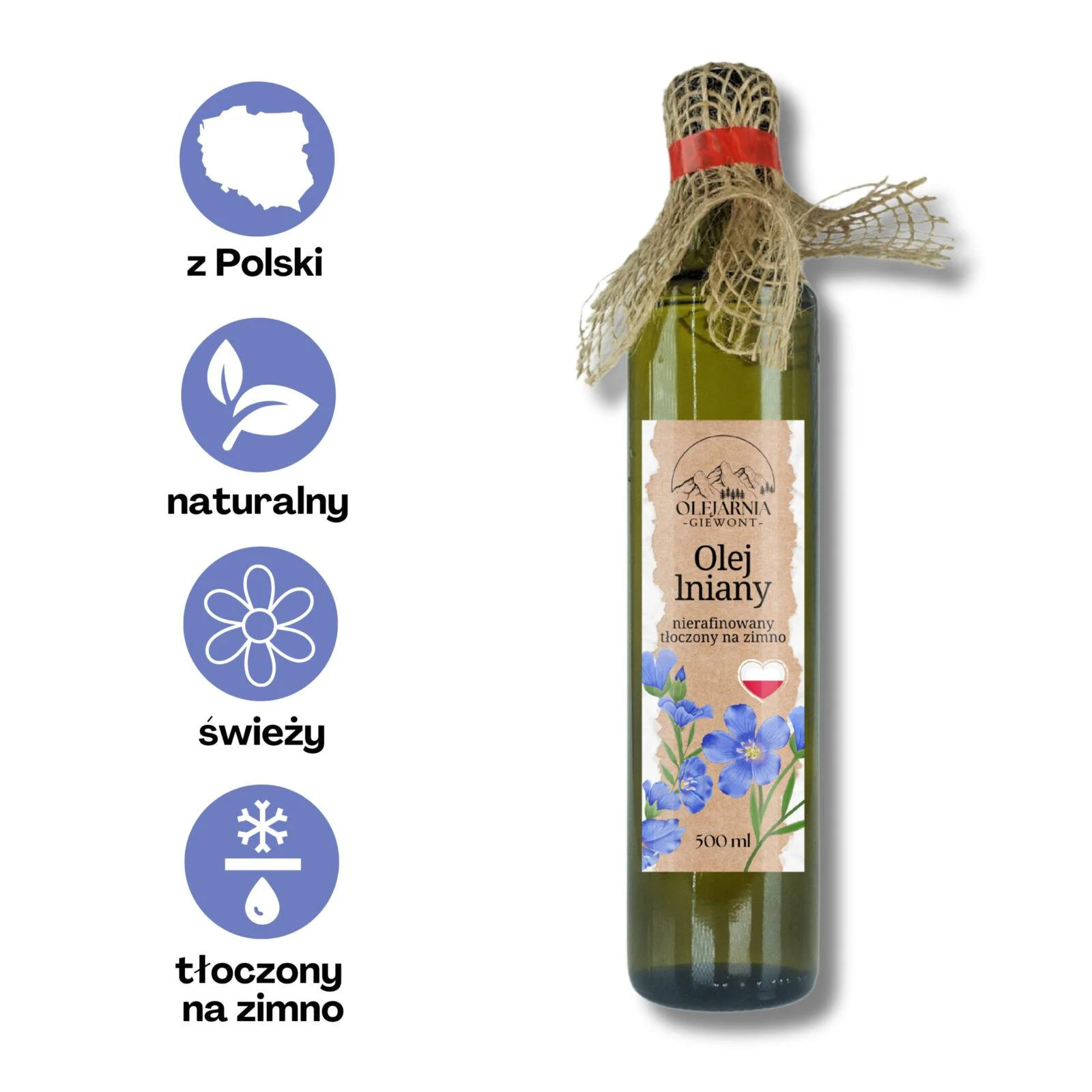 Olej lniany nierafinowany 500 ml Olejarnia Giewont - obrazek 2