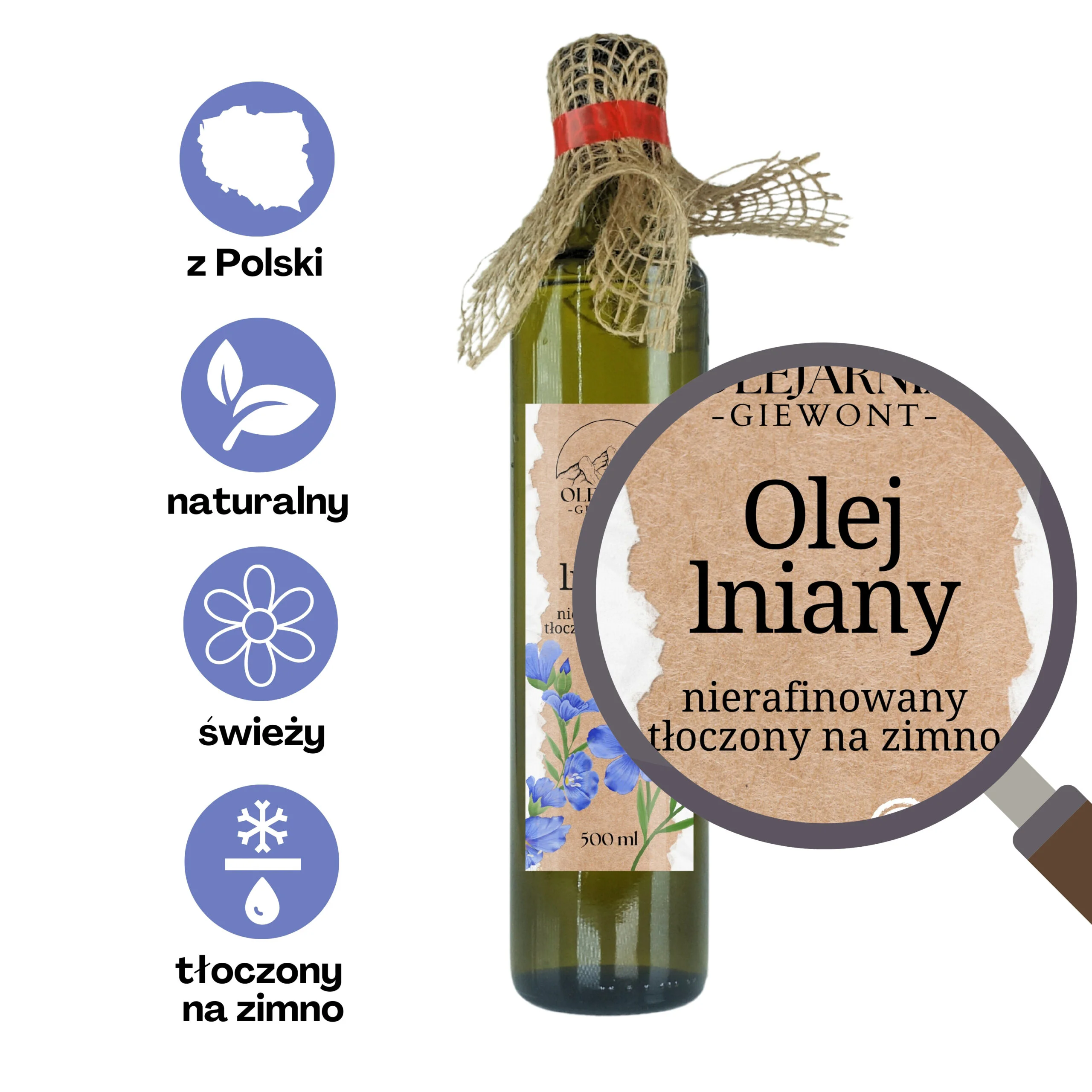 Olej lniany nierafinowany 500 ml Olejarnia Giewont - obrazek 3