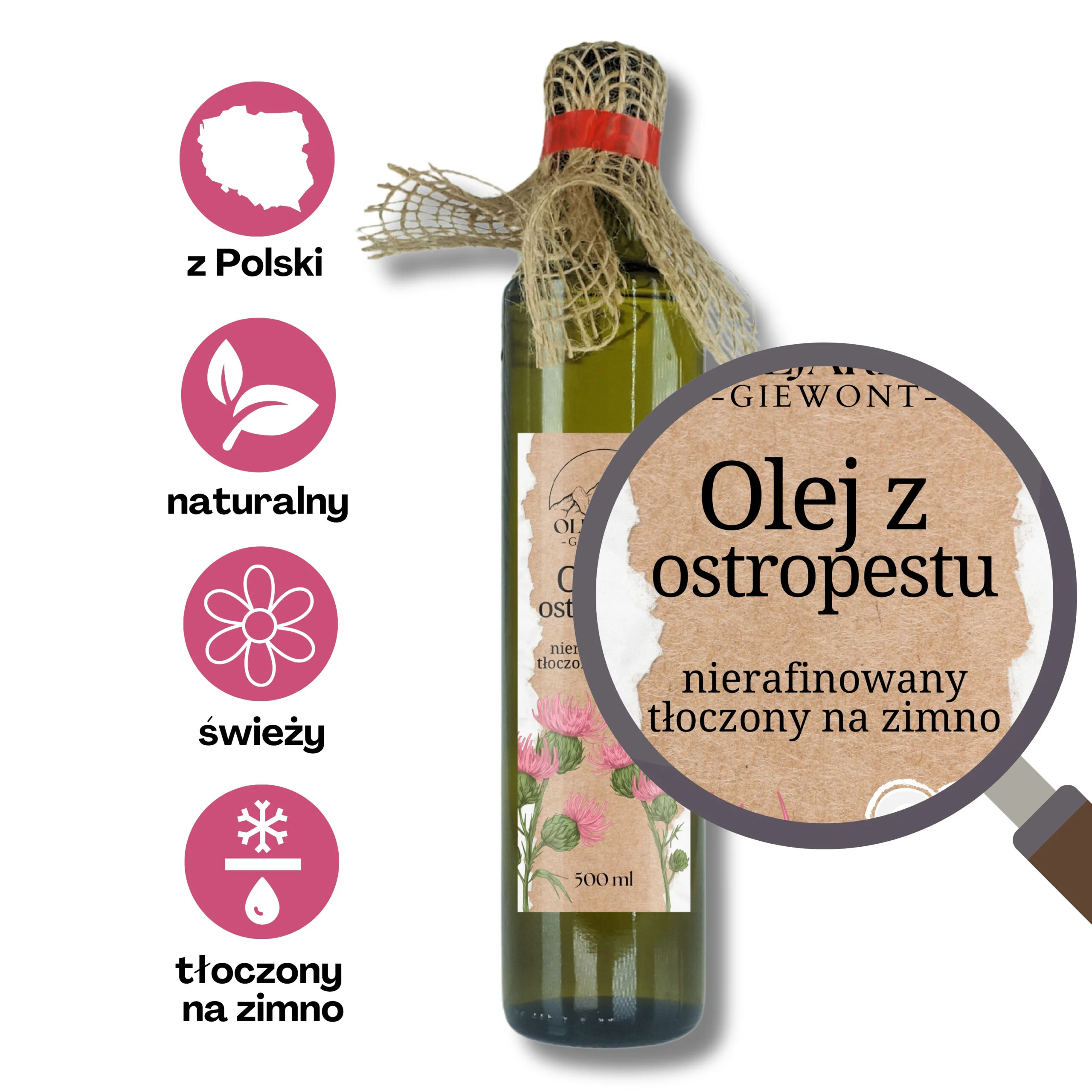 Olej z ostropestu 500 ml Olejarnia Giewont - obrazek 2