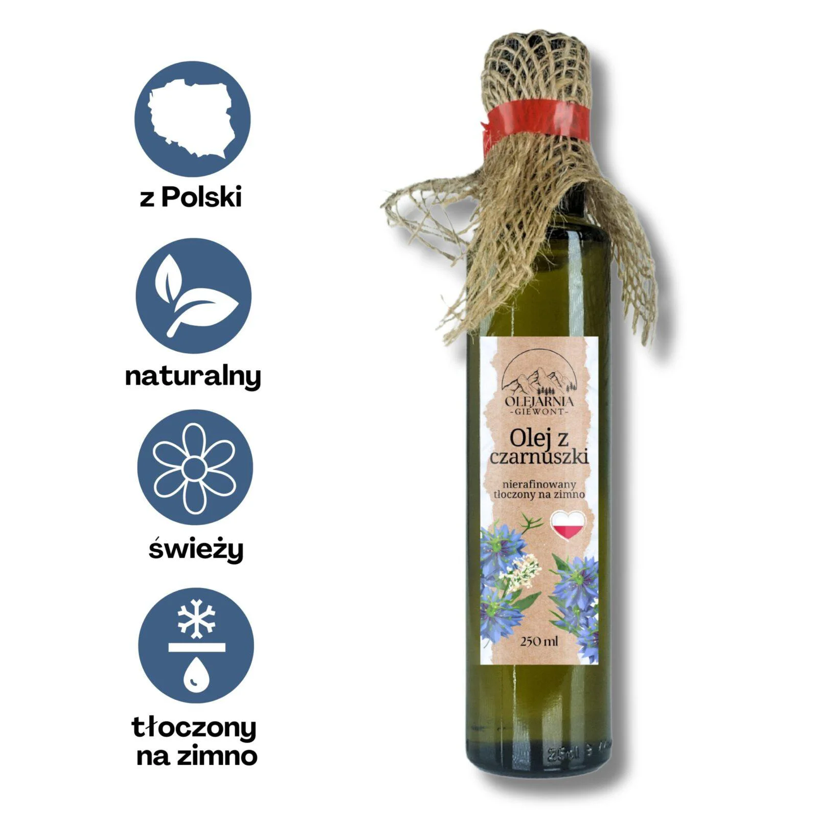 Olej z czarnuszki 250 ml Olejarnia Giewont - obrazek 2