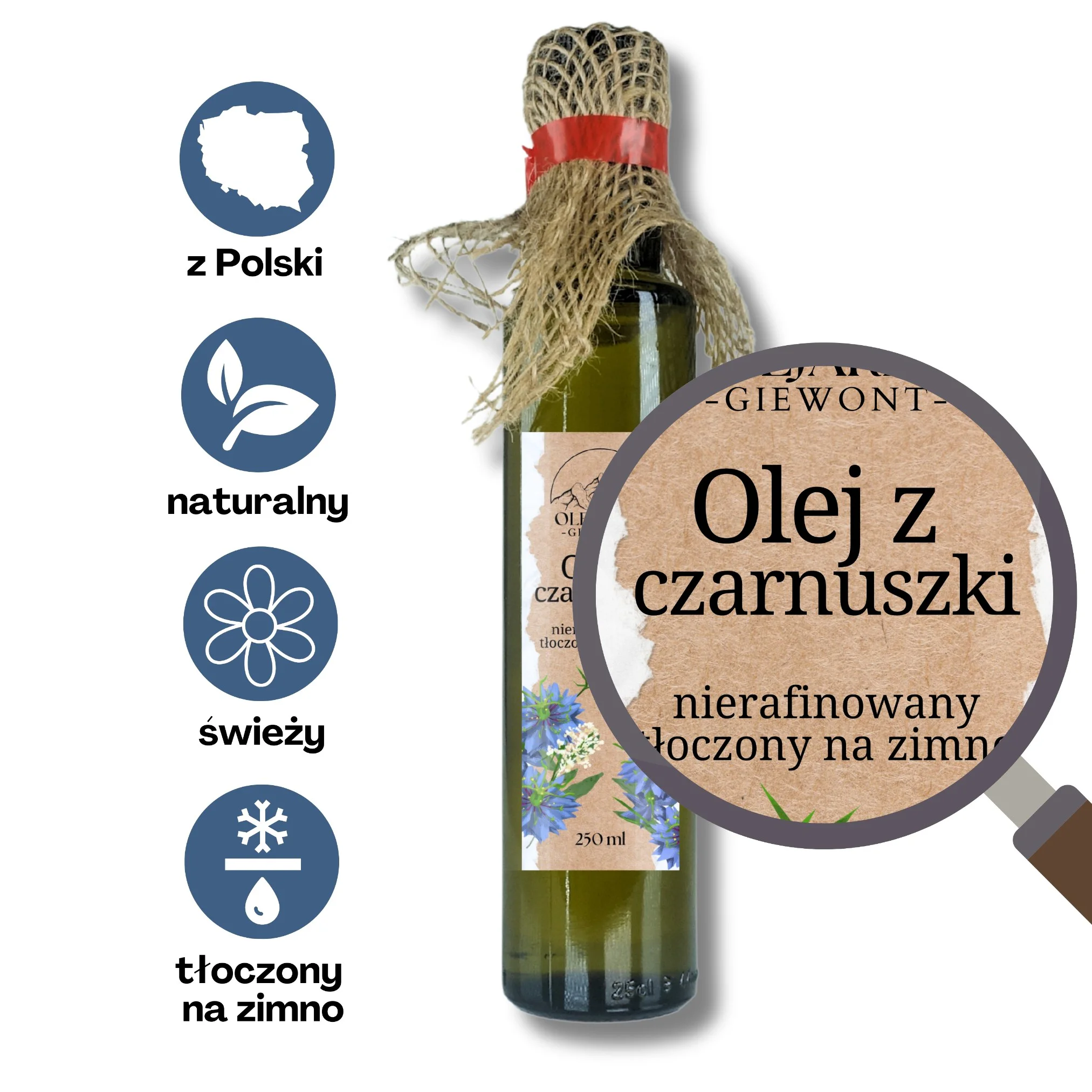 Olej z czarnuszki 250 ml Olejarnia Giewont - obrazek 3