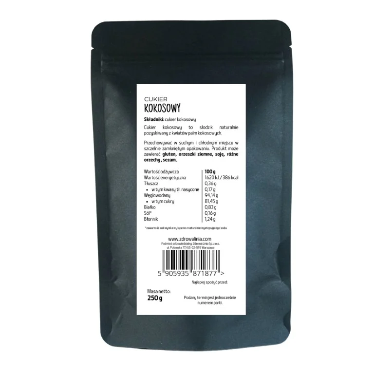 Cukier kokosowy naturalny 250 g zdrowy zamiennik cukru niskie IG 100 % natural - obrazek 5
