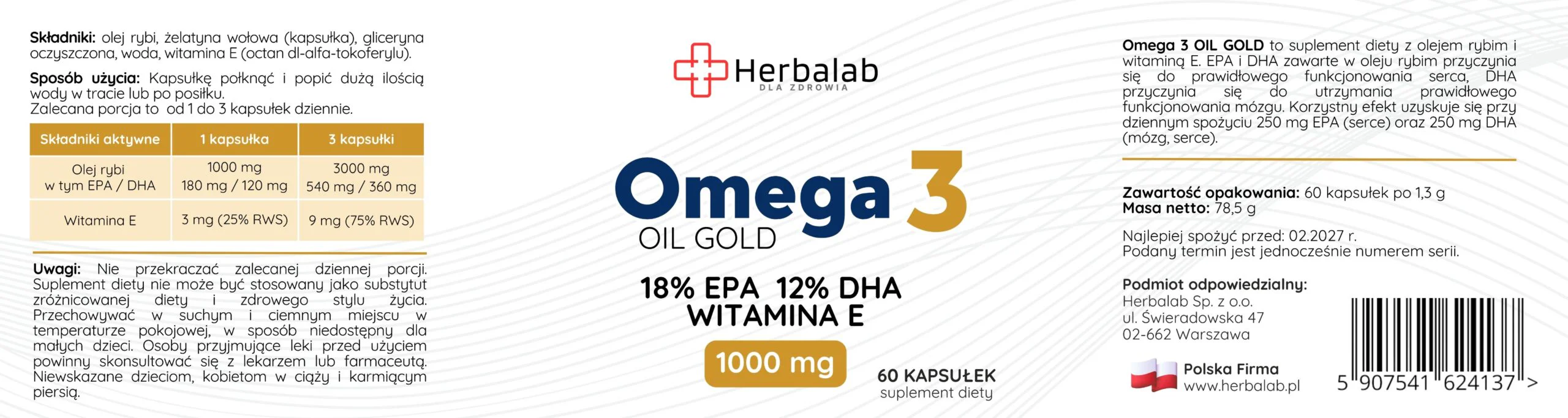 Omega 3 Oil Gold 60 caps Herbalab - obrazek 8