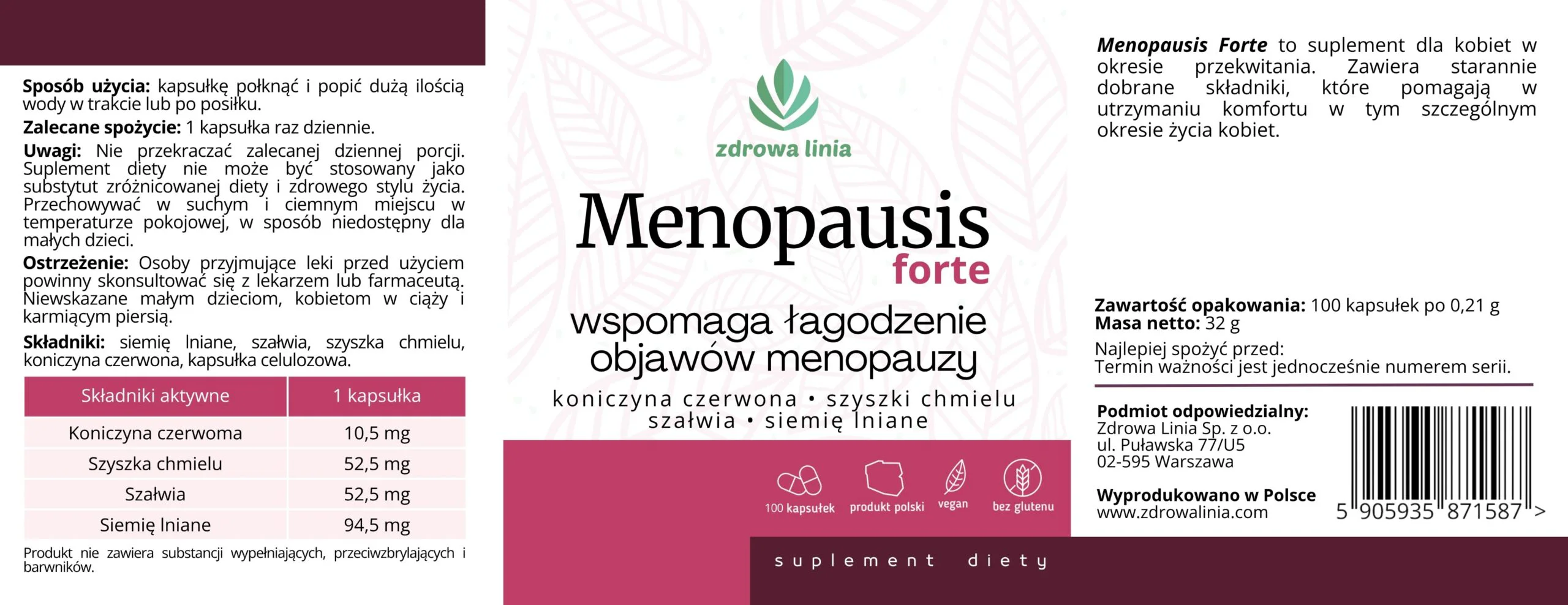 Menopausis FORTE na menopauzę 100 kapsułek koniczyna czerwona szyszki chmielu - obrazek 7
