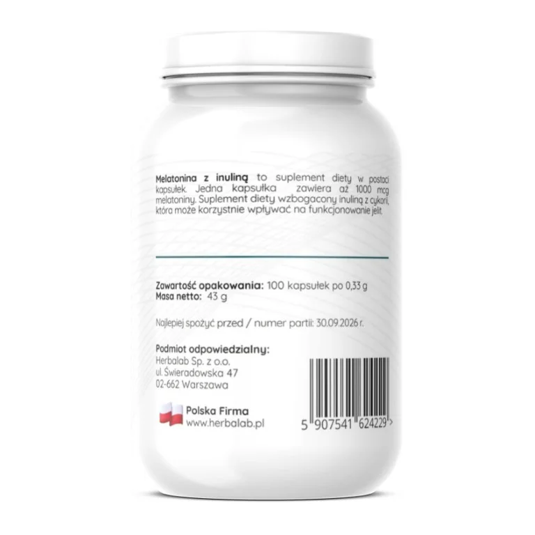 Melatonina z inuliną FORTE 1000 mcg 100 kapsułek Herbalab - obrazek 3