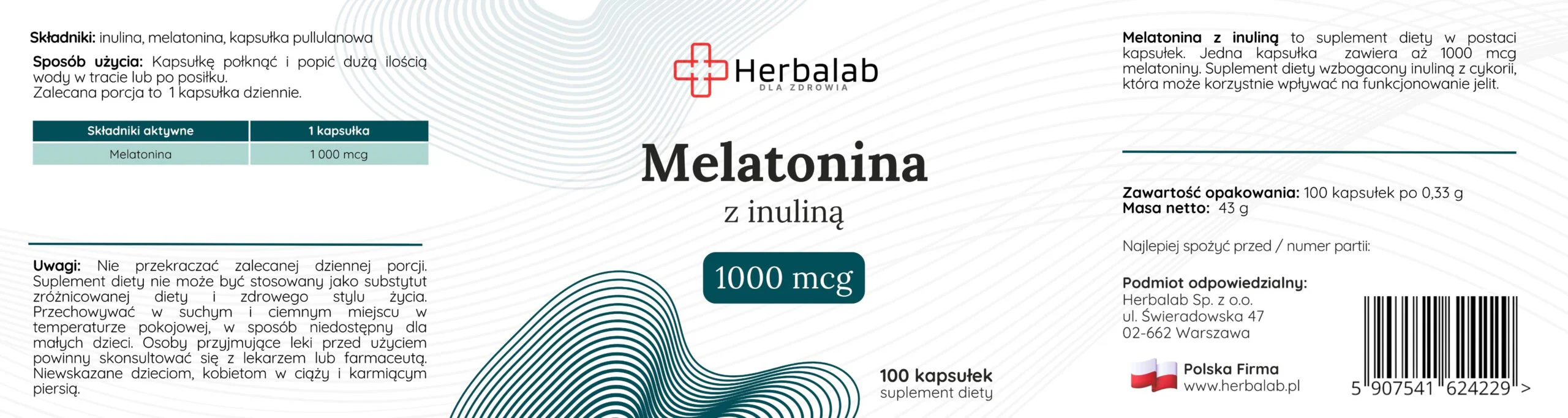 Melatonina z inuliną FORTE 1000 mcg 100 kapsułek Herbalab - obrazek 6