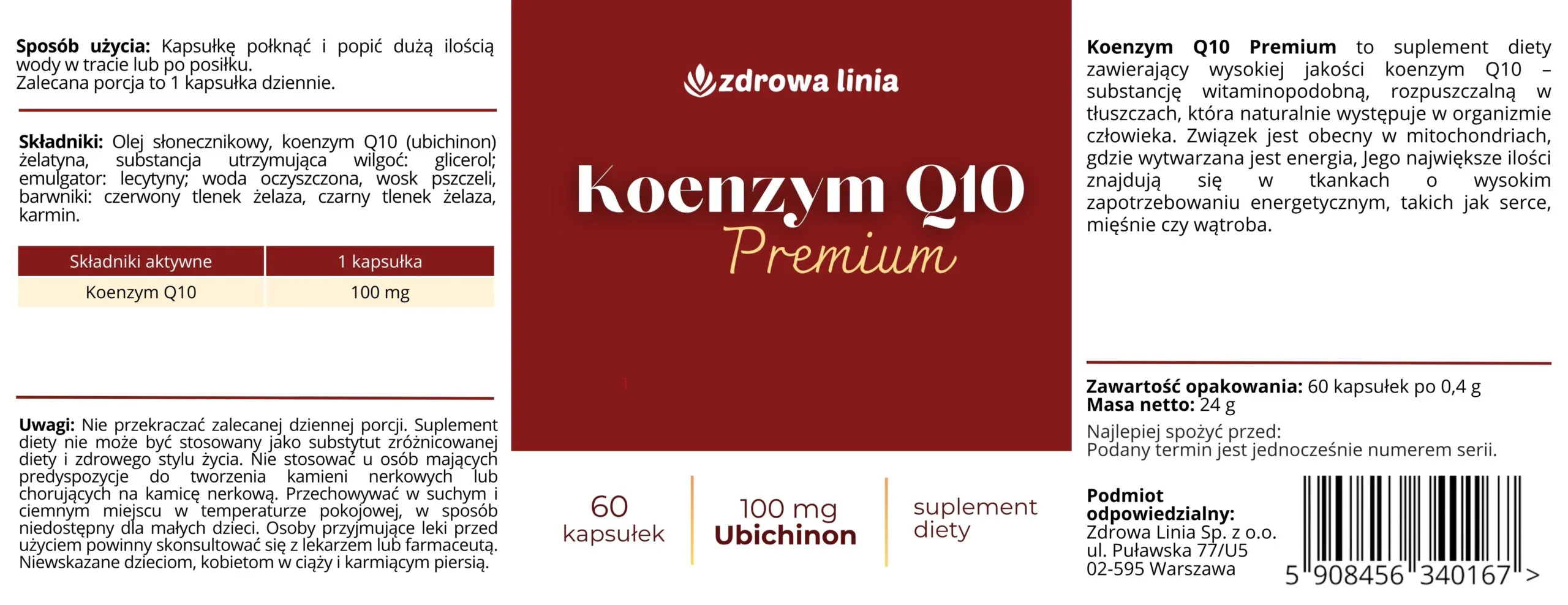 Koenzym q10 ubichinon PREMIUM 100mg 60 szt - obrazek 3