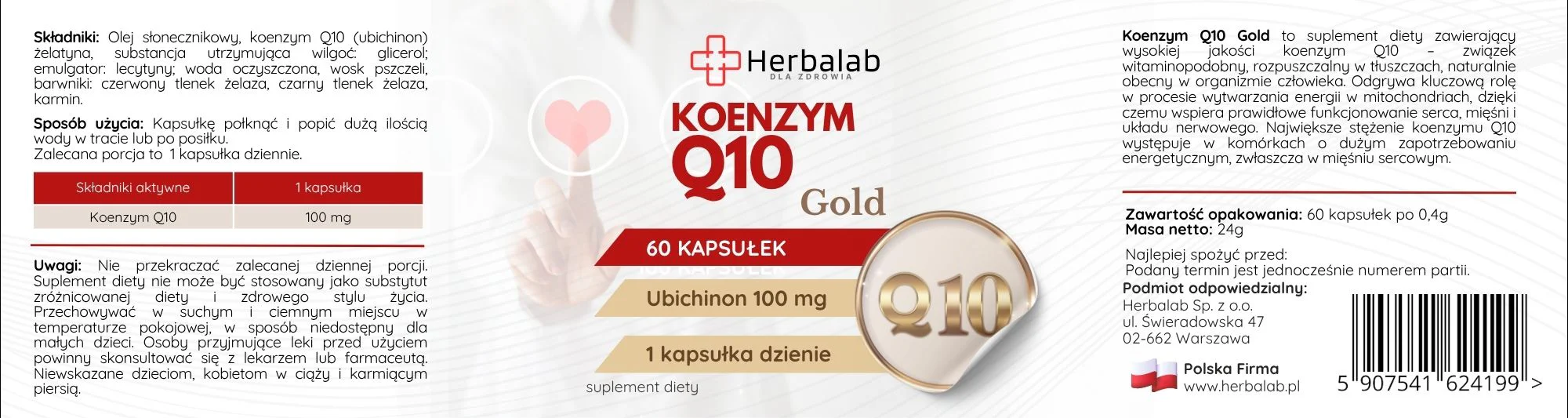 Koenzym q10 ubichinon FORTE 100mg 60 szt Herbalab - obrazek 3
