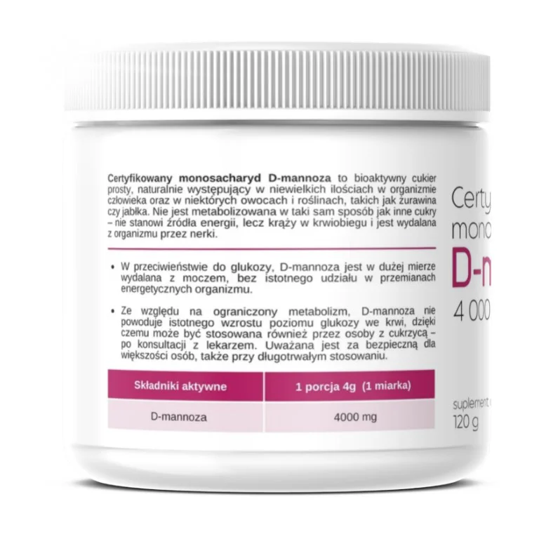 D-Mannoza D-mannose 4000 mg CZYSTA bez dodatków 120g Miarka GRATIS - obrazek 2