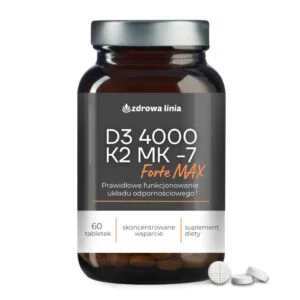 WITAMINA D3+K2 MK-7 FORTE MAX 4000 IU ODPORNOŚĆ SERCE KOŚCI ZĘBY