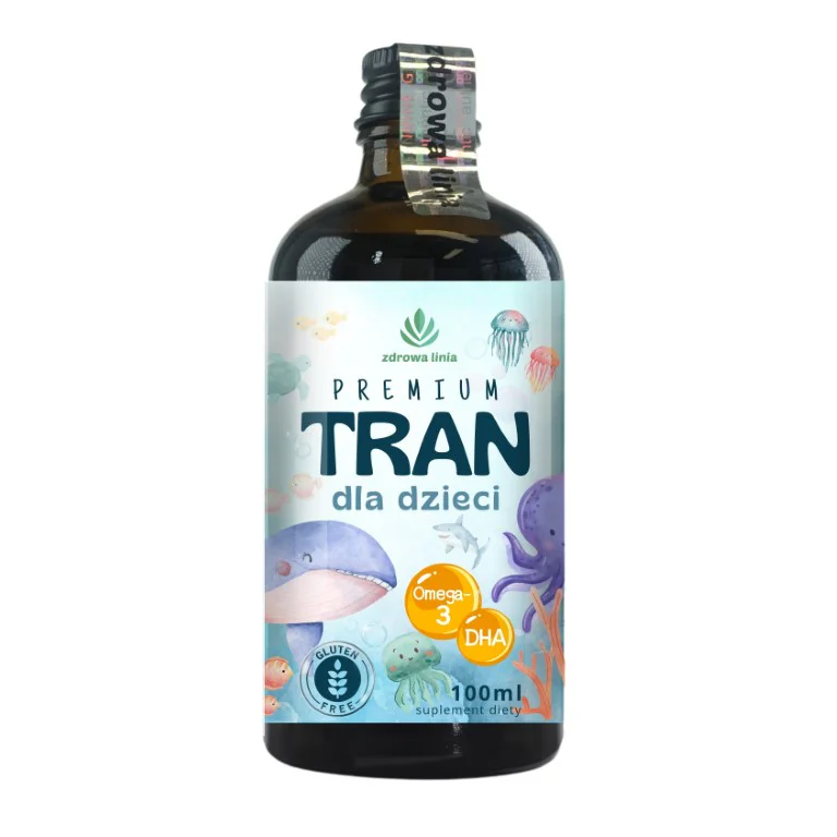 Premium Tran dla dzieci 100 ml olej z wątroby dorsza DHA Omega3 źródło D3 i wit A - obrazek 3