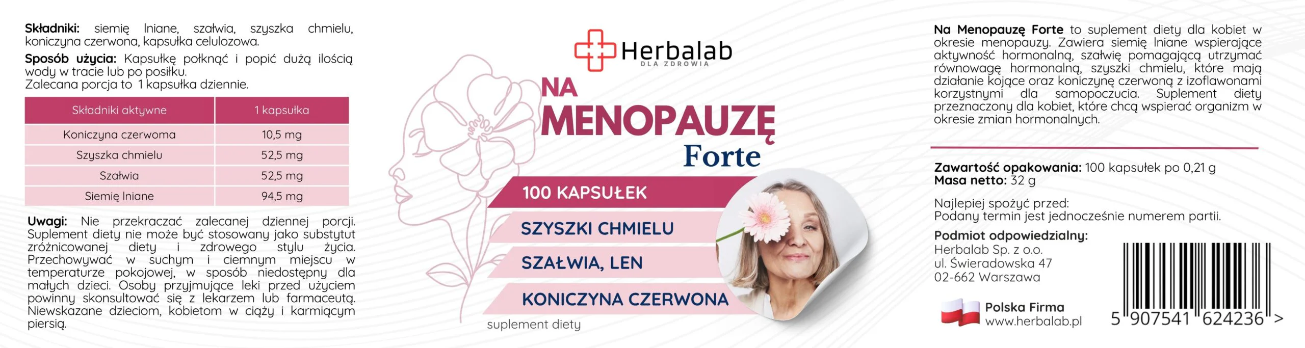 Herbalab Na menopauzę Forte 100 kapsułek koniczyna czerwona Menopauza - obrazek 5