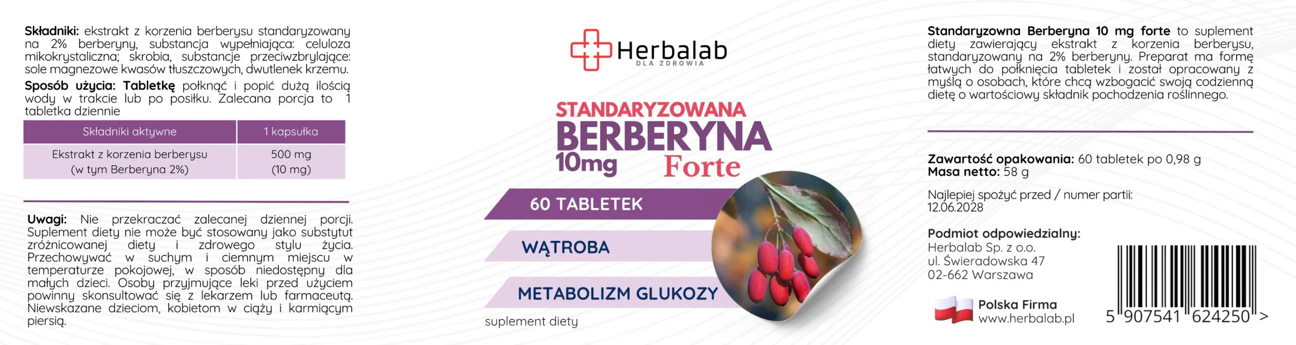 Berberyna Standaryzowana Forte 10mg - 60 sztuk - obrazek 5