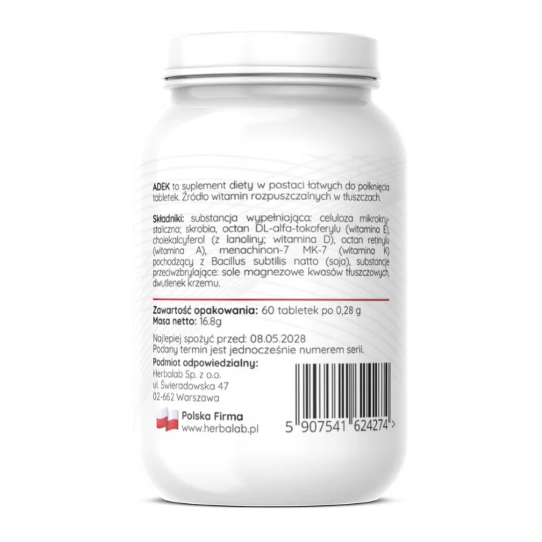 Herbalab ADEK Forte kompleks A,D3,E,K2 MK-7 - 1 tabletka dziennie 60 sztuk - obrazek 4