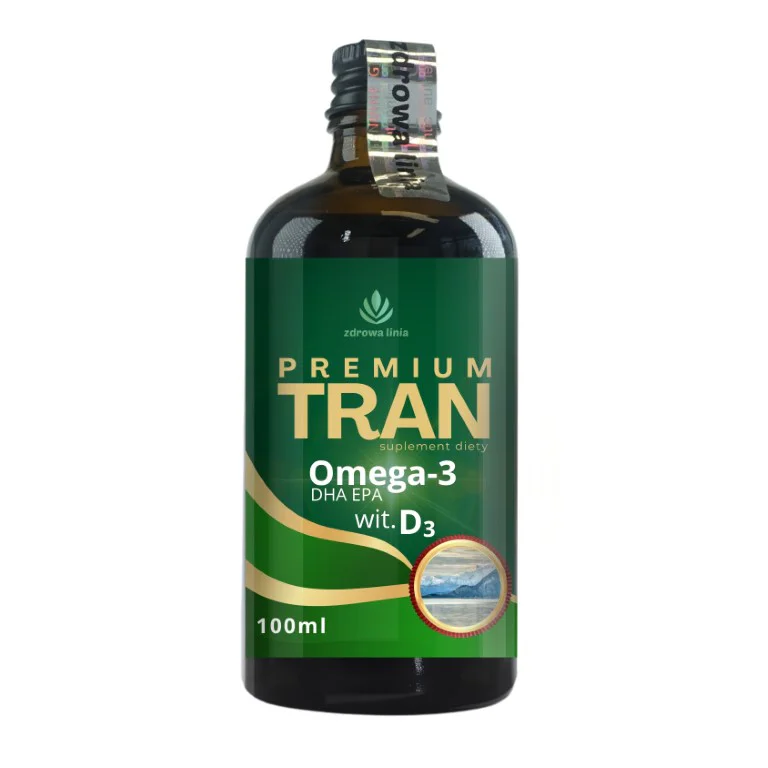 Premium Tran z wątroby dorsza Omega 3 DHA EPA wit D3 i A 100 ml - obrazek 2
