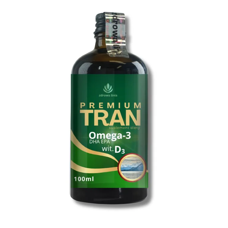 Premium Tran z wątroby dorsza Omega 3 DHA EPA wit D3 i A 100 ml - obrazek 3