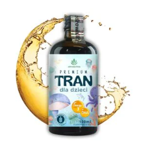 Premium Tran dla dzieci 100 ml olej z wątroby dorsza DHA Omega3 źródło D3 i wit A