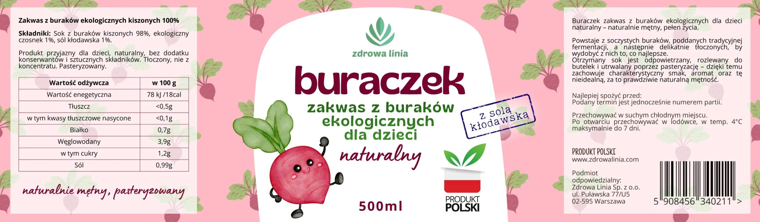 Zakwas Buraczany dla Dzieci 100% naturalny łagodny 500ml zakwas z buraków - obrazek 4