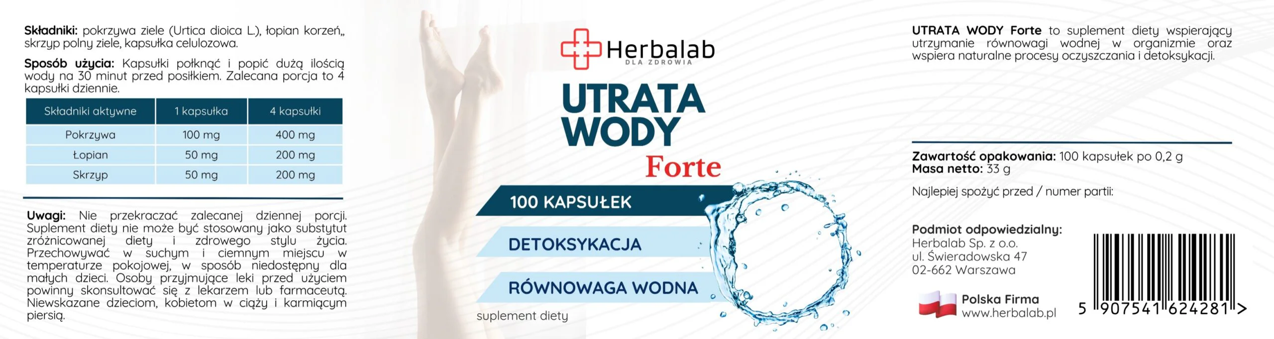 Utrata wody Forte Detoksykacja Odchudzanie redukcja wody w organizmie 100 kapsułek - obrazek 5